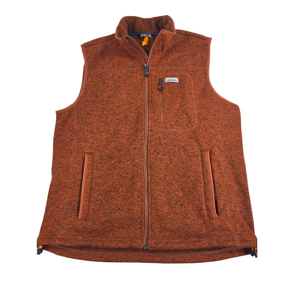 Orvis Mens Sweater Fleece Vest Burnt Orange Marl Full Zip Mock Neck Large 3BA1